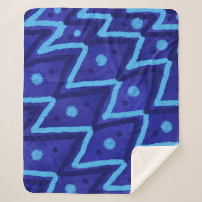 Manta Sherpa Blue Zig Zags Dots Funky Pattern  (Anverso)
