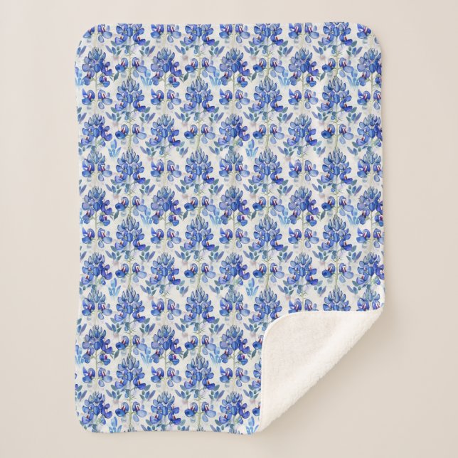 Manta Sherpa Bluebonnet Floral Pattern Blue and White (Anverso)