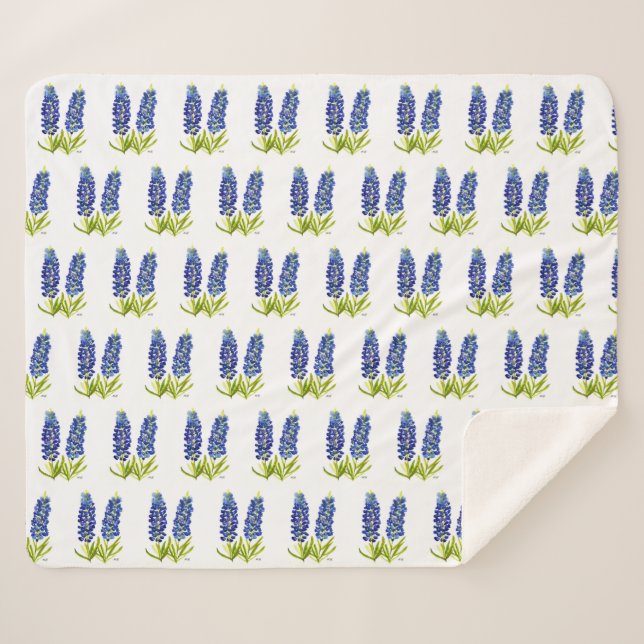 Manta Sherpa Bluebonnets Texas Flores silvestres acuarela (Anverso (horizontal))