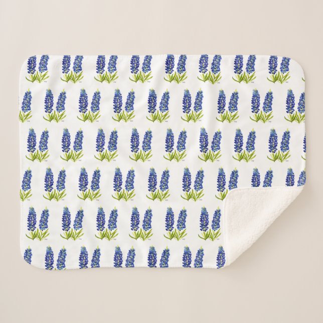 Manta Sherpa Bluebonnets Texas Flores silvestres acuarela (Anverso (horizontal))