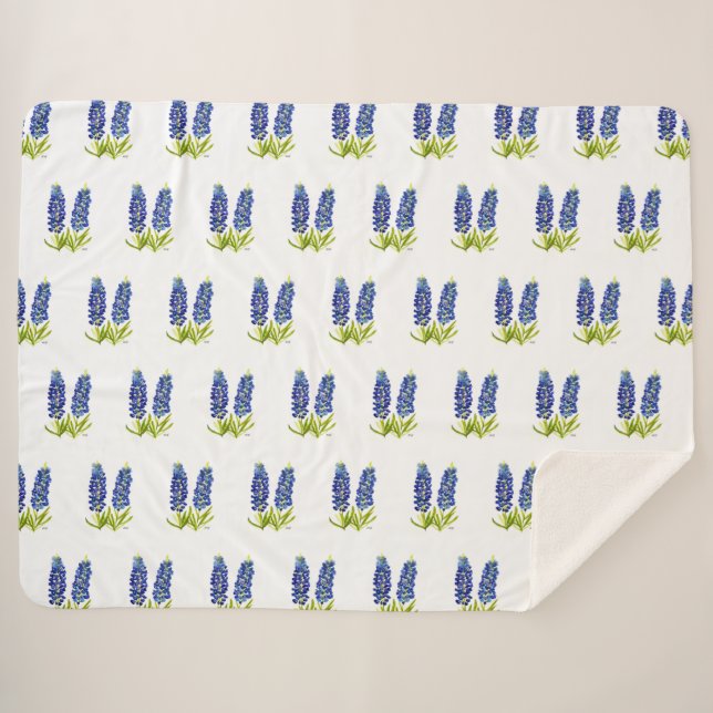 Manta Sherpa Bluebonnets Texas Flores silvestres acuarela (Anverso (horizontal))