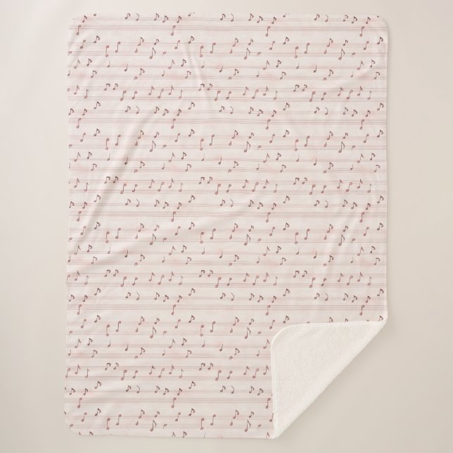 Manta Sherpa Blush Pink Brown Music Notes   (Anverso)