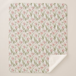 Manta Sherpa Blush Pink & Sage Orchid Flowers Sherpa Blanket