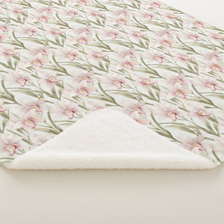 Manta Sherpa Blush Pink & Sage Orchid Flowers Sherpa Blanket