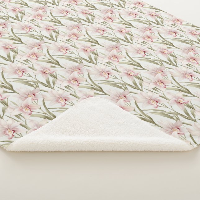 Manta Sherpa Blush Pink & Sage Orchid Flowers Sherpa Blanket (3/4)