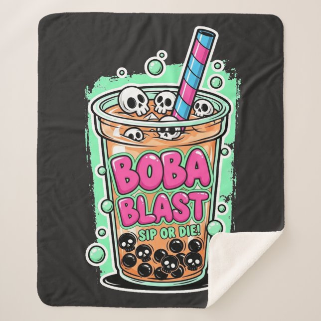 Manta Sherpa Boba Blast – Sip or Die! Sherpa Blanket (Anverso)
