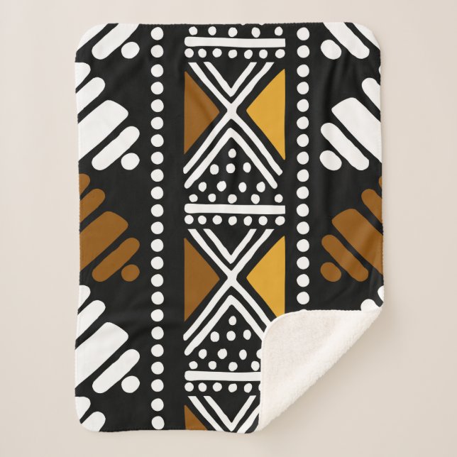 Manta Sherpa Bogolan Blanket de tela de barro africana (Anverso)