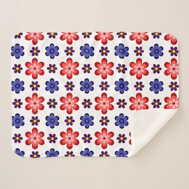 Manta Sherpa Boho Blue Purple Red Flowers Small Sherpa Blanket (Anverso (horizontal))