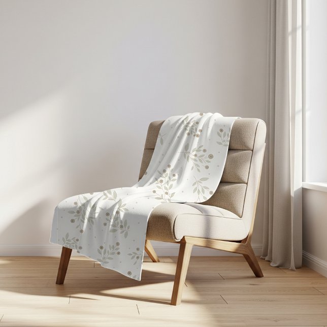 Manta Sherpa Boho Chic Botanical Leaves and Berries Pattern  (Subido por el creador)