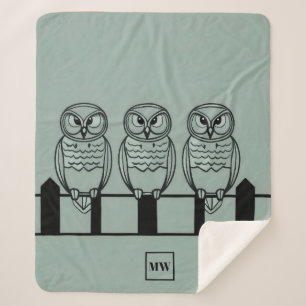 Manta Sherpa Boho de moda búho minimalista en monograma de cerc