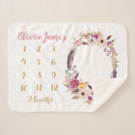 Manta Sherpa Boho Floral Baby Milestone Mensual Sherpa Blanket