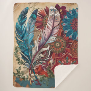 Manta Sherpa Boho Moda Misteriosa Pluma Mandala