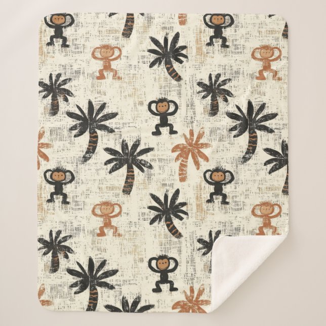 Manta Sherpa Boho Monkey Jungle Safari Pattern (Anverso)