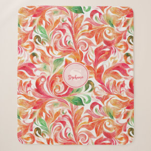 Manta Sherpa Boho Rojo Rosa Naranja Verde Paisley Floral