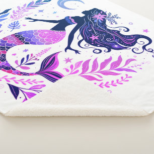 Manta Sherpa Boho Sirena Bajo el Mar Rosa y Púrpura
