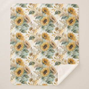 Manta Sherpa Boho Sunflowers Watercolor Gold