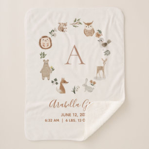 Manta Sherpa Boho Woodland Animales Script Baby Stats