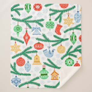 Manta Sherpa Bolas de árbol de Navidad vintage, decoraciones si