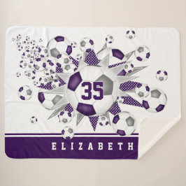 Manta Sherpa bolas de fútbol grises púrpuras estrellas sala de 