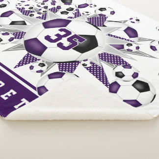 Manta Sherpa bolas de fútbol violeta estrellas chicas sala de d