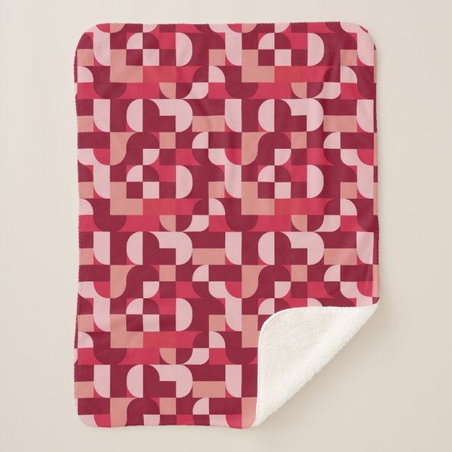 Manta Sherpa Bold Pink and Red Retro Geometric Pattern (Anverso)