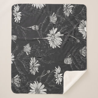 Manta Sherpa Bolígrafo negro de Chamomile: dibujo floral.