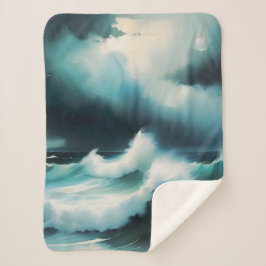 Manta Sherpa Bonita pintura al océano azul