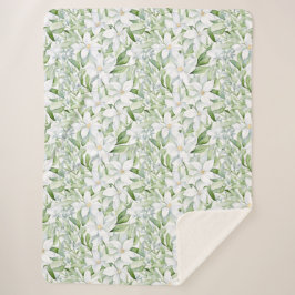 Manta Sherpa Bonito acuarela Flores blancas enmascarar el folla