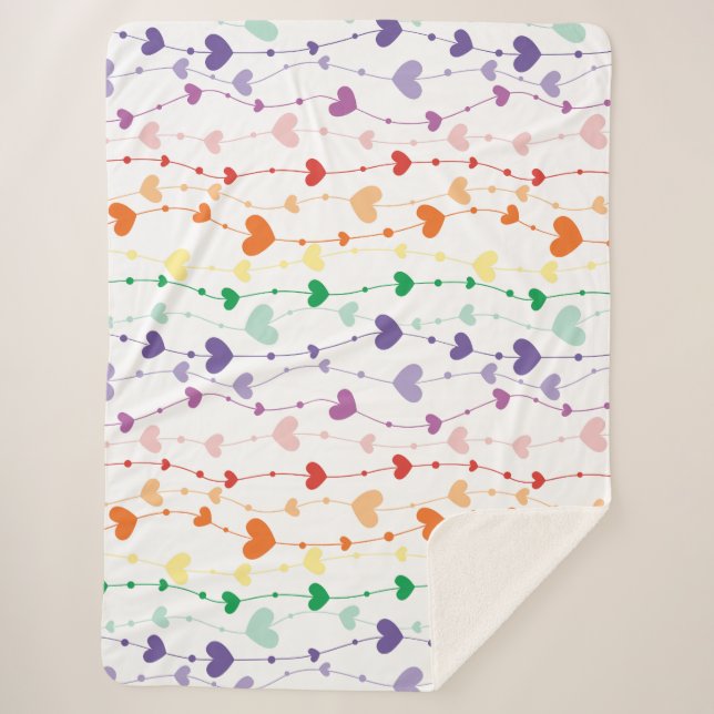 Manta Sherpa Bonito Corazones Arcoiris Patrón Niños (Anverso)