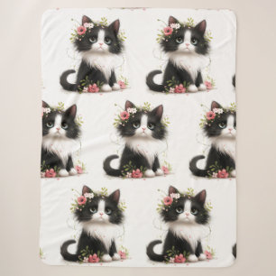 Manta Sherpa Bonito gatito de Tuxedo con Cojín decorativo de fl