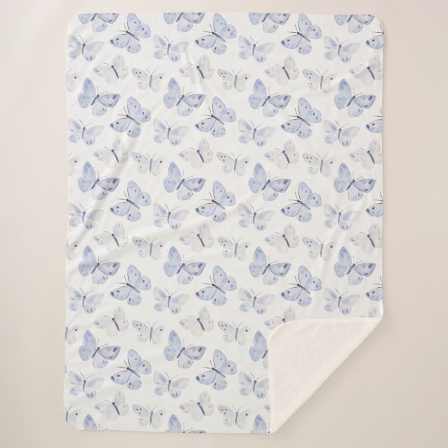 Manta Sherpa Bonito Mariposas Blancas Púrpuras (Anverso)