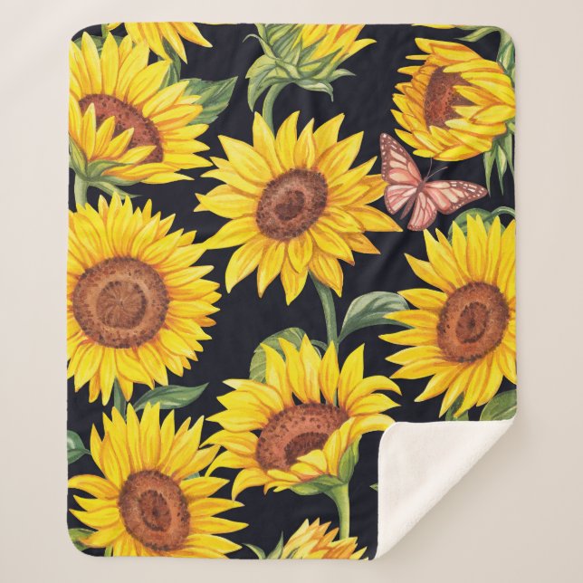 Manta Sherpa Bonito patrón de girasoles (Anverso)