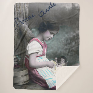 Manta Sherpa Bonne Année Vintage Chica con muñeca