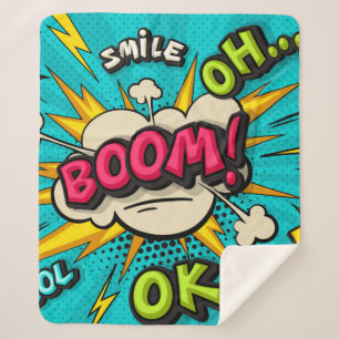 Manta Sherpa Boom burbuja de arte pop. Sonría, guau, pow, cool,