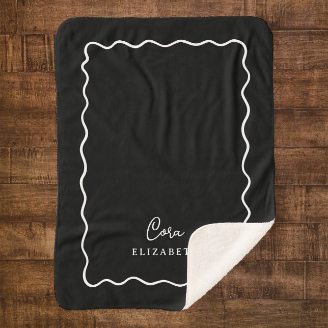 Manta Sherpa Borde ondulado negro y blanco (Subido por el creador)