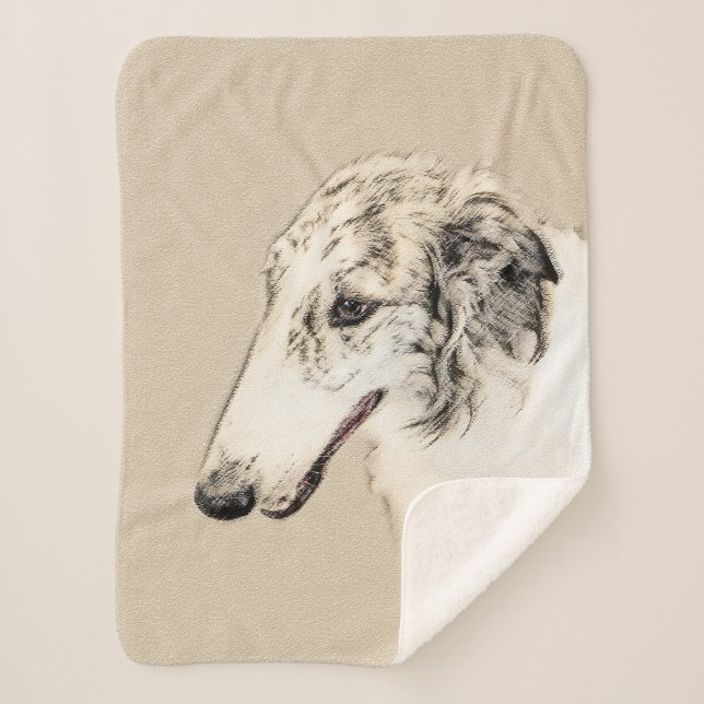 Manta Sherpa Borzoi (Brindle plateado) Pintura original de arte (Anverso)