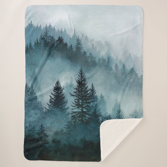 Manta Sherpa Bosque Azul Sereno Confort  (Anverso)