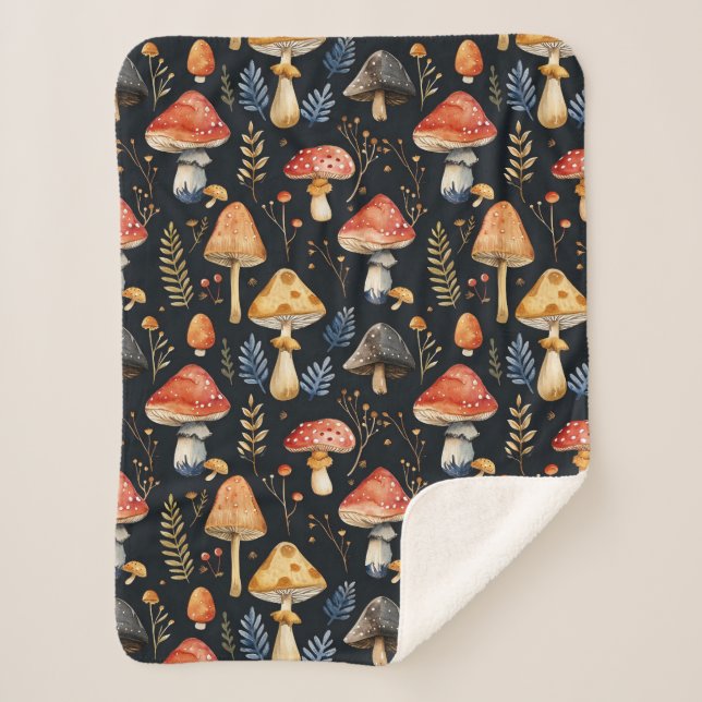 Manta Sherpa Bosque de champiñones y Fern (Anverso)