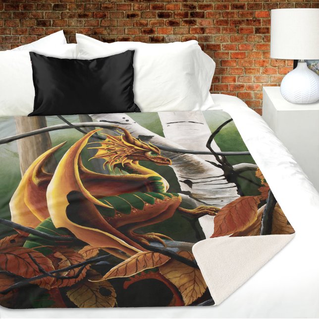 Manta Sherpa Bosque de Otoño Dragón Ámbar Abedul Fantasía (Subido por el creador)