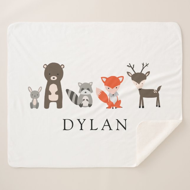 Manta Sherpa Bosque de Woodland Animales Baby Blanket Kawaii Cu (Anverso (horizontal))