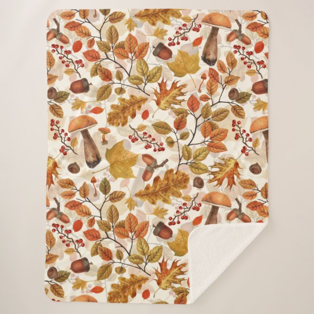 Manta Sherpa Bosque otoñal en blanco roto (Anverso)