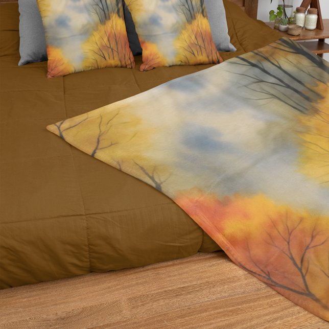 Manta Sherpa Bosque Rústico Otoño - Acuarela Caída (Subido por el creador)