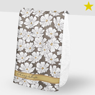 Manta Sherpa Bosquejo de Flor Blanca Rústica con Nombre Persona