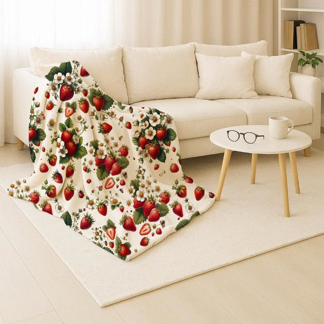 Manta Sherpa Botánica de Fresa Acogedora (Cozy Strawberry Botanical Sherpa Blanket)