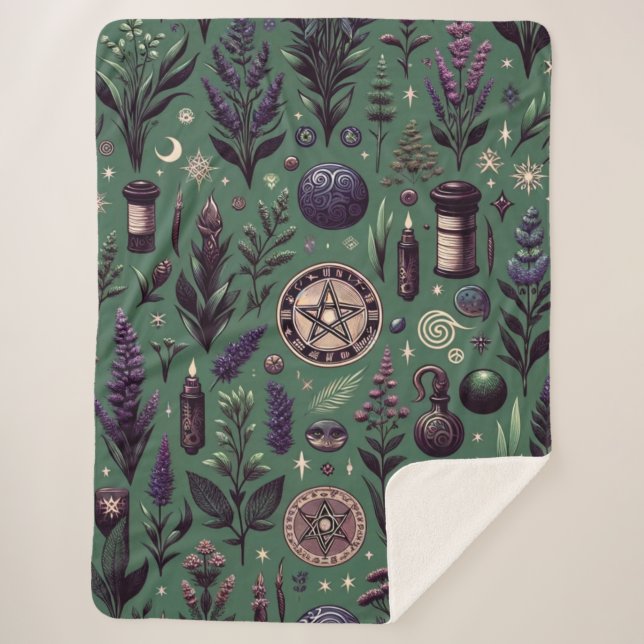 Manta Sherpa Botánica encantada: hierbas y brujería mágicas (Anverso)