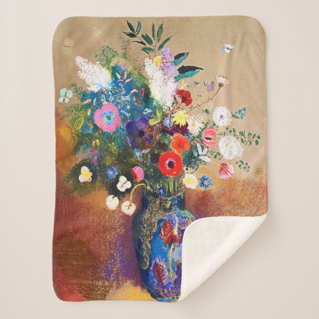Manta Sherpa Bouquet de flores de Odilon Redon (Anverso)