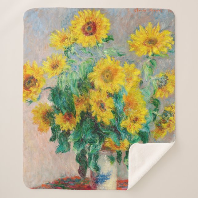 Manta Sherpa Bouquet de los girasoles Claude Monet (Anverso)