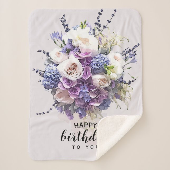 Manta Sherpa Bouquet vintage | Caligrafía de cumpleaños persona (Anverso)