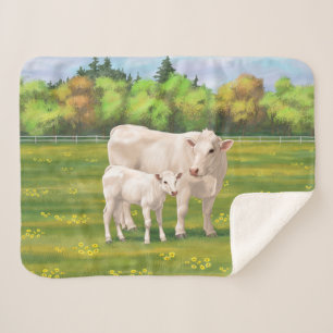 Manta Sherpa Bovino blanco charolés de vaca y ternera de terner