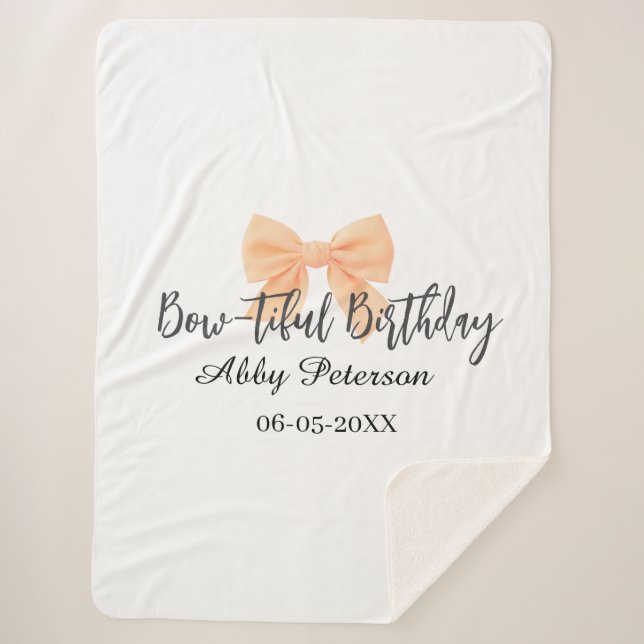 Manta Sherpa Bow-tiful birthday orange bow name date simple pas (Anverso)